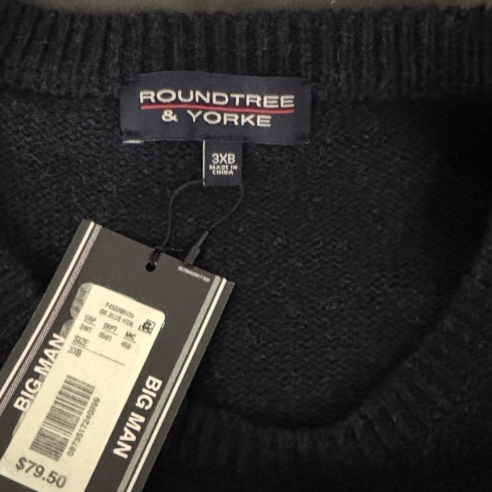 NWT Roundtree & Yorke 3X 3XB Navy Wool Blend Fisherman Style Cable knit Sweater - Picture 9 of 10